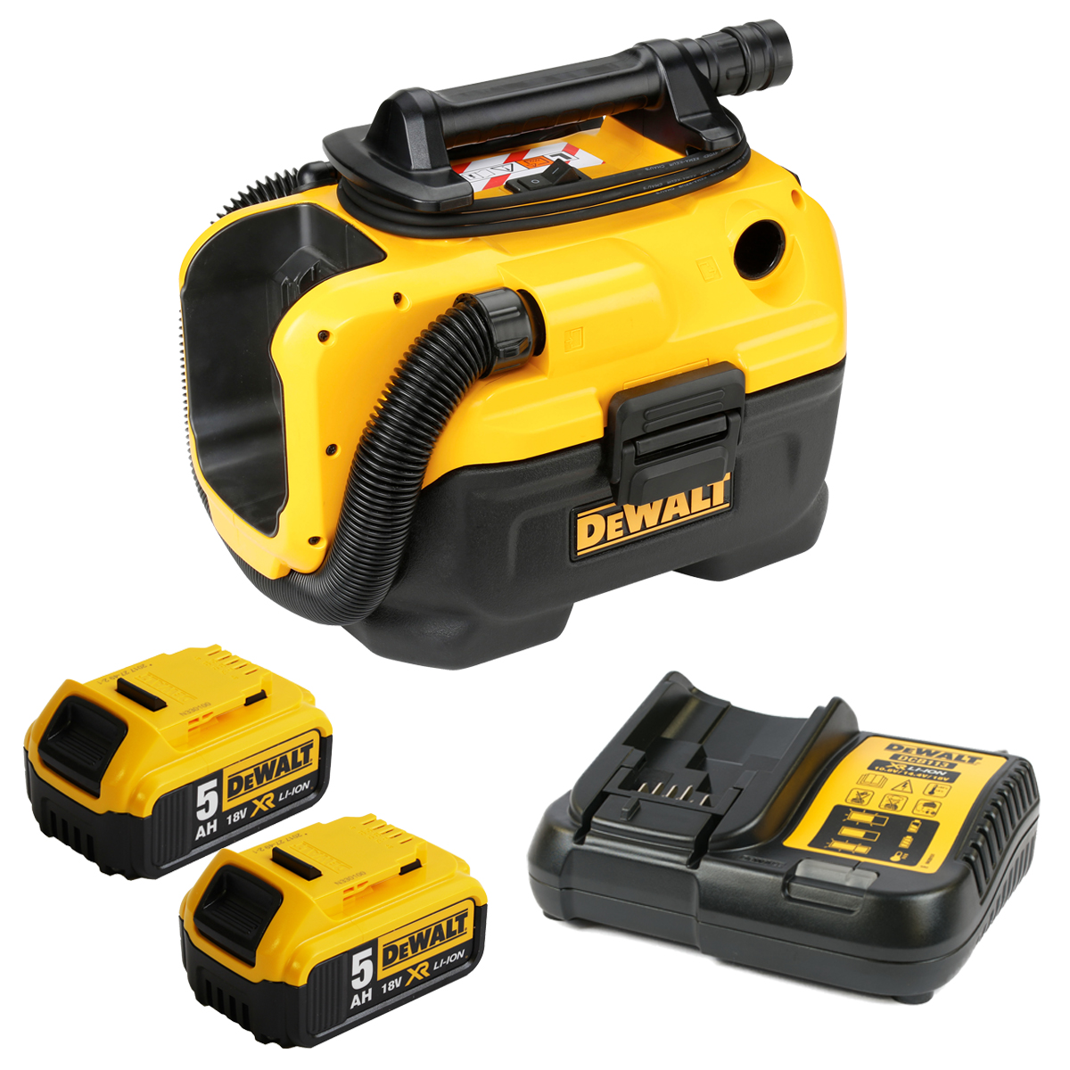 DEWALT Akku-Sauger 18V DCV 584L-QW 2x 5,0Ah XR Li-Ion Akkus und Ladegerät DCB113