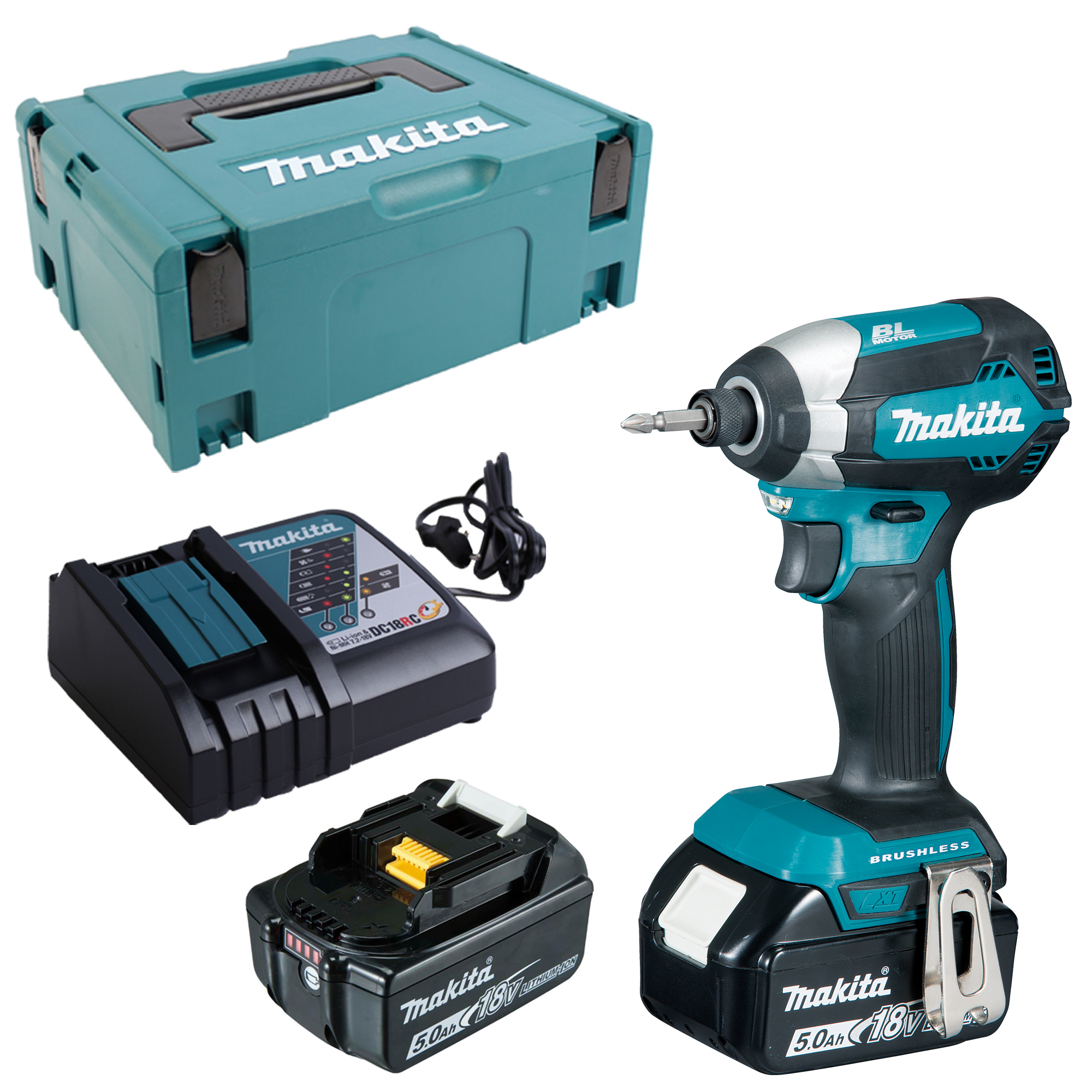 Makita Akku-Schlagschrauber DTD153RTJ 18V mit 2x 5,0 Ah Akkus + Lader im MAKPAC