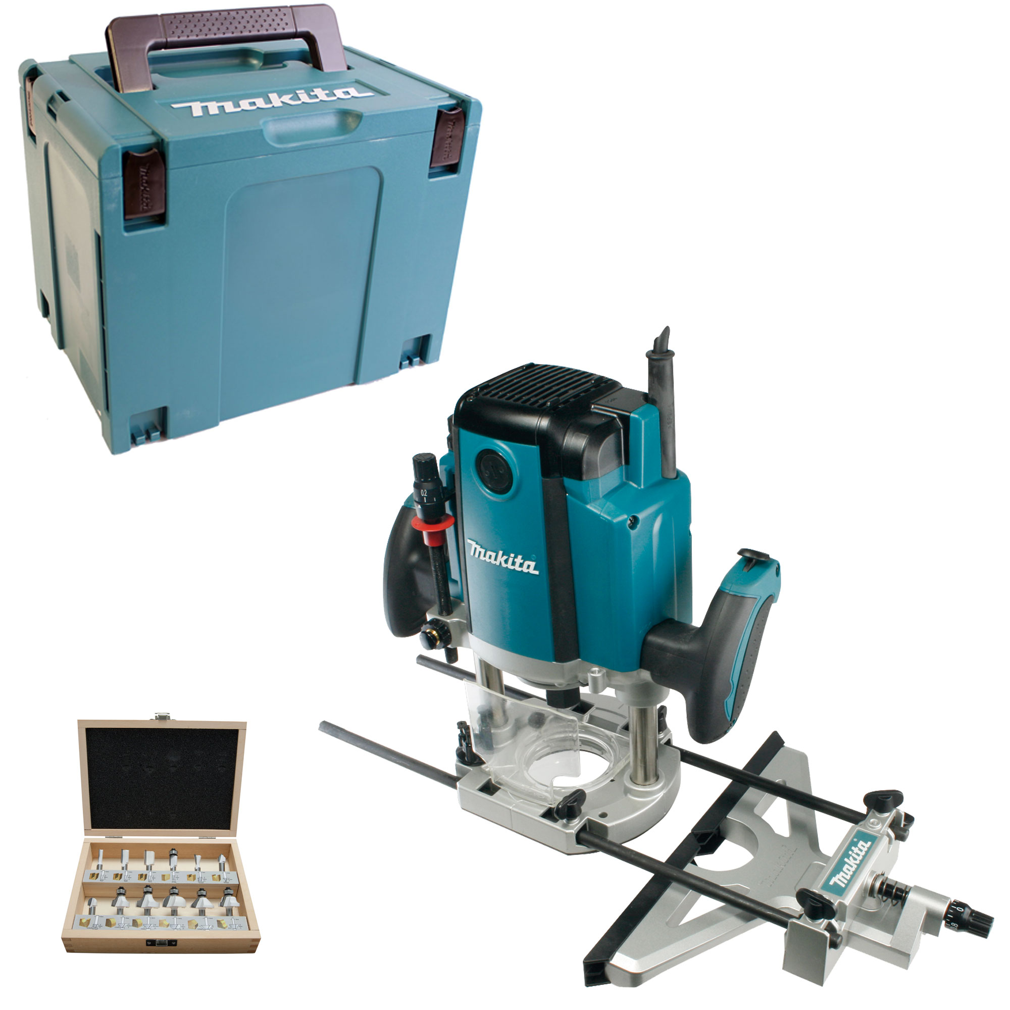 Makita Oberfräse RP1800XJ 1.850 W mit Zubehör + Fräser-Set im MAKPAC 4