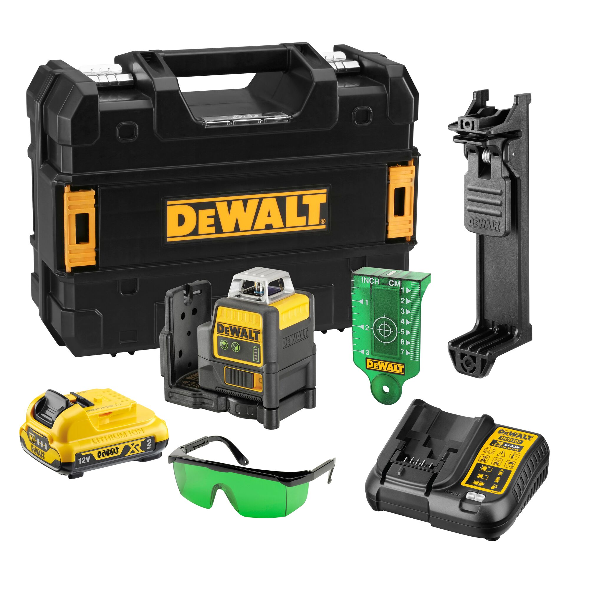 Laser a linee incrociate DeWALT DCE0811D1G (verde) a 360° con batteria + caricabatterie in valigetta