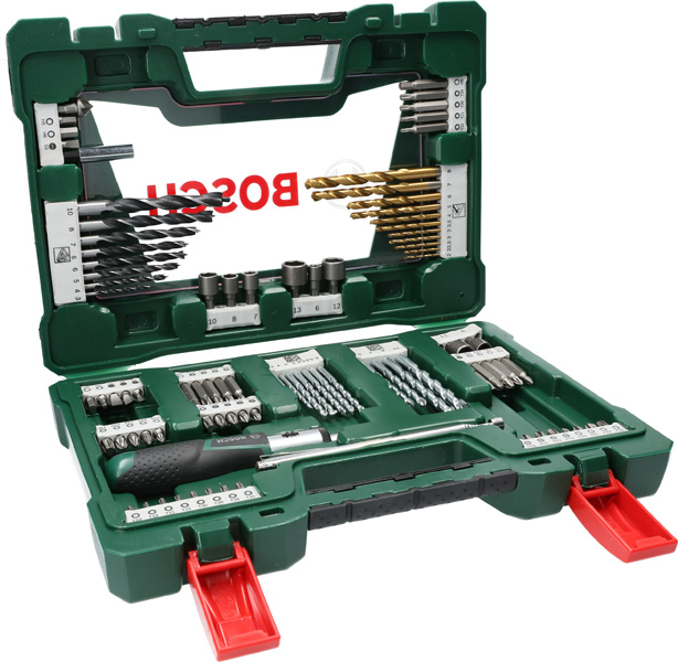 Bosch TiN-Bohrer- und Bit-Set V-Line 91-teilig, Ratschen-Schraubendreher