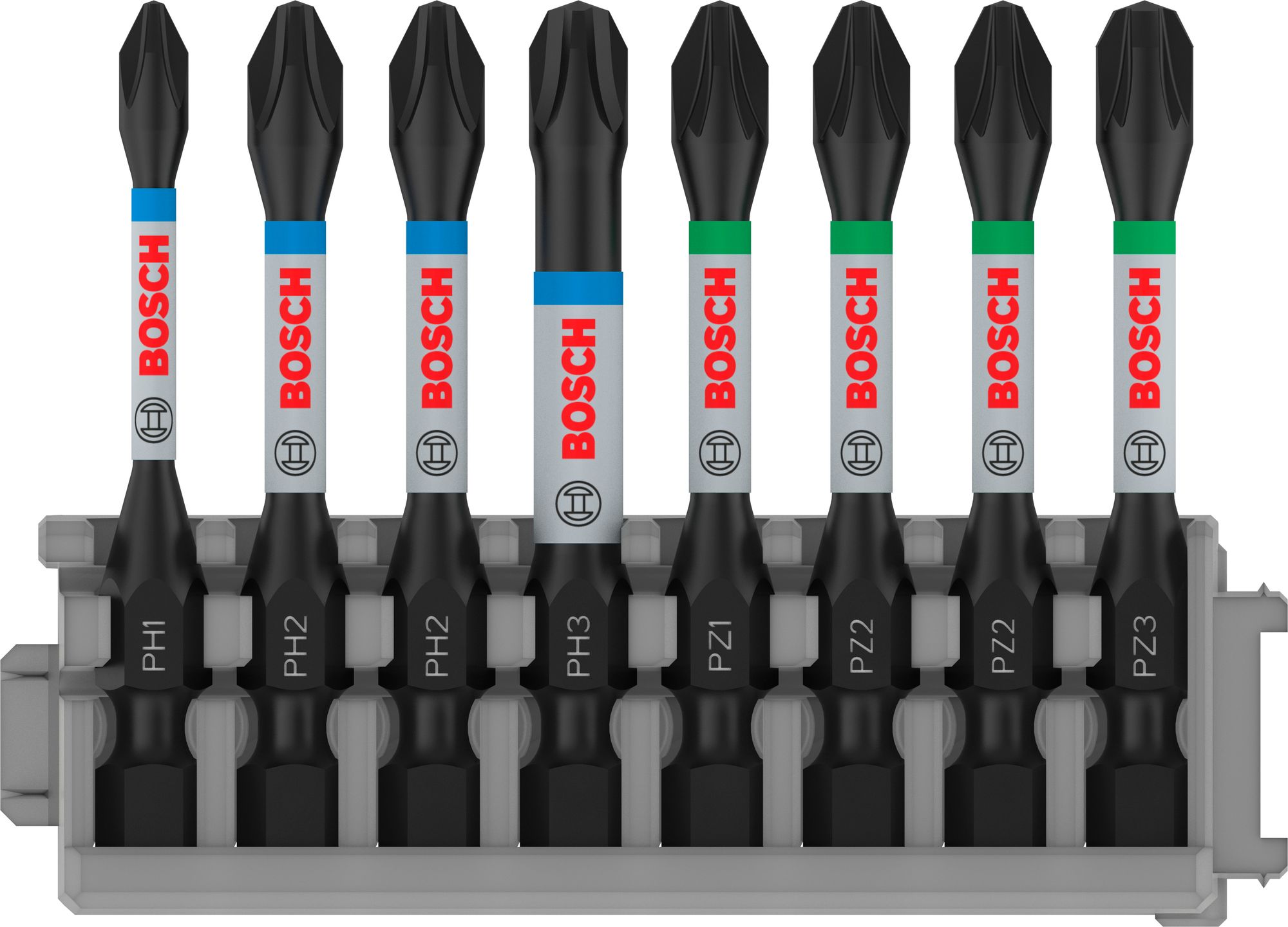 Bosch PRO Impact Schrauber-Bit Set, PH1, PH2 (x2), PH3, PZ1, PZ2 (x2), PZ3, 55 mm, 8 Stück