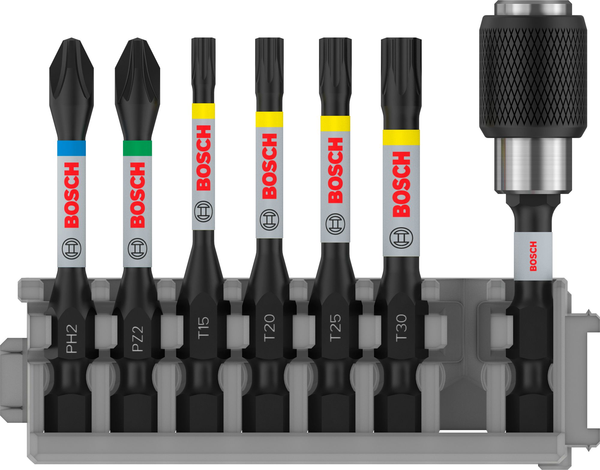 Bosch PRO Impact Set mit Quick Change-Bithalter und Pick and Click-Einsätzen, PH2, PZ2, T15, T20, T25, T30, QC BH, 50 mm, 7-tlg.