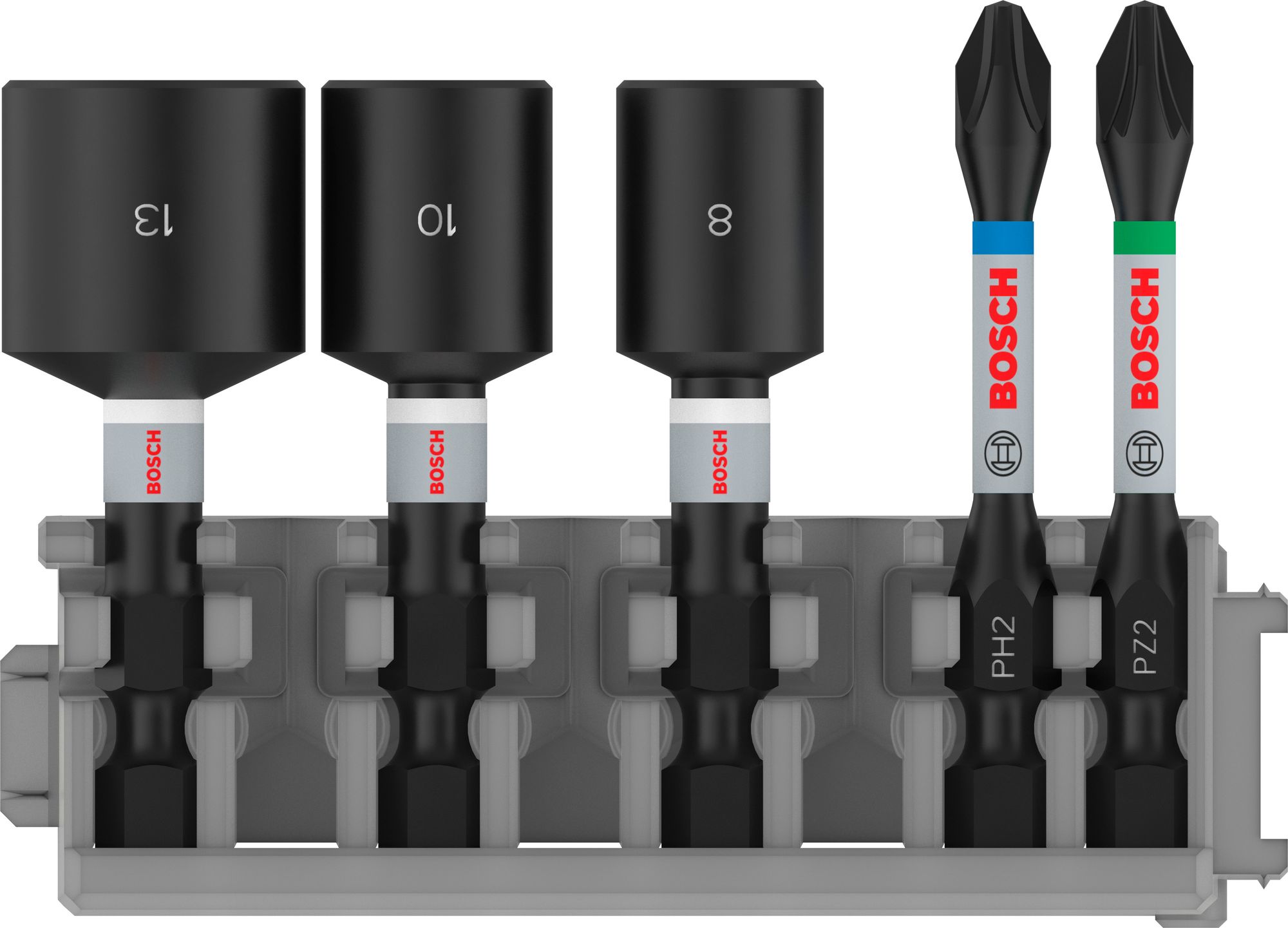 Bosch PRO Impact Set mit Steckschlüsseln und Pick and Click-Index, PH2x50, PZ2x50, NS8x50, NS10x50, NS13x50 mm, 5-tlg.