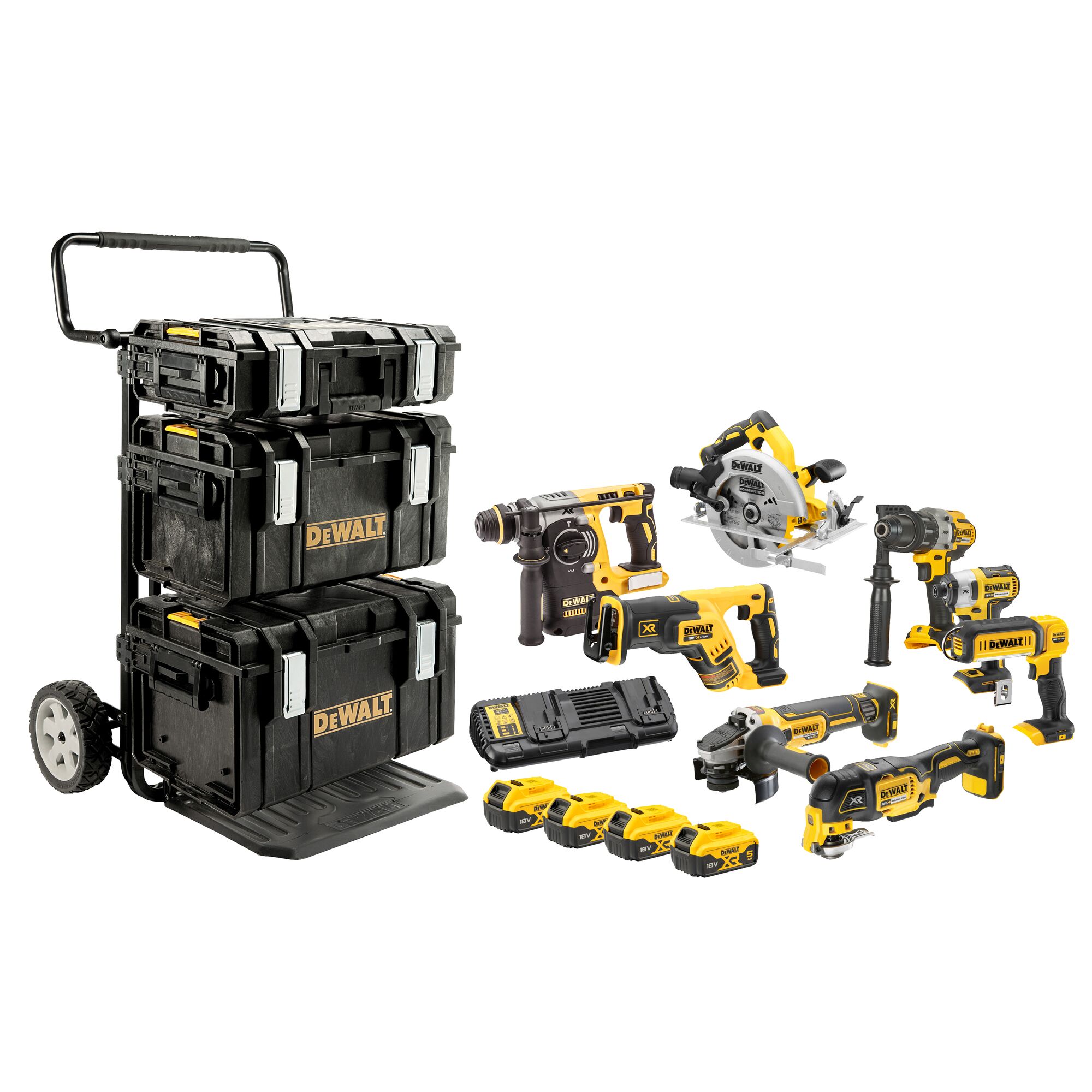 DEWALT Akku-Maschinen-Set DCK853P4, 18 V: 8 Geräte + 4x 5,0 Ah + Ladegerät in Tough-Box
