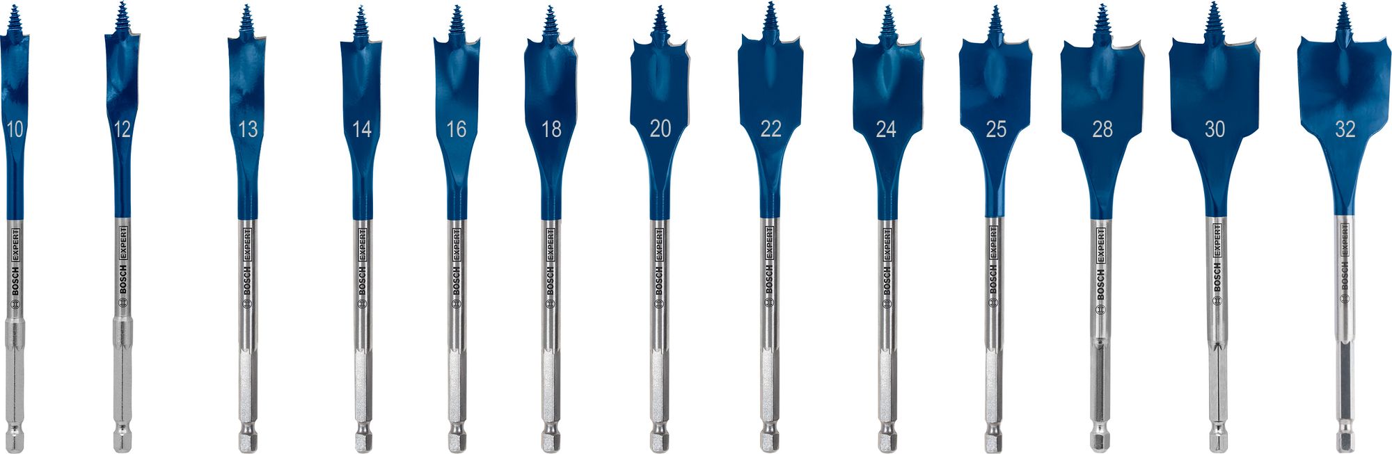 Bosch EXPERT Self Cut Speed Flachfräsbohrer-Set, 10/12/13/14/16/18/20/22/24/25/28/30/32 mm, 13-tlg.