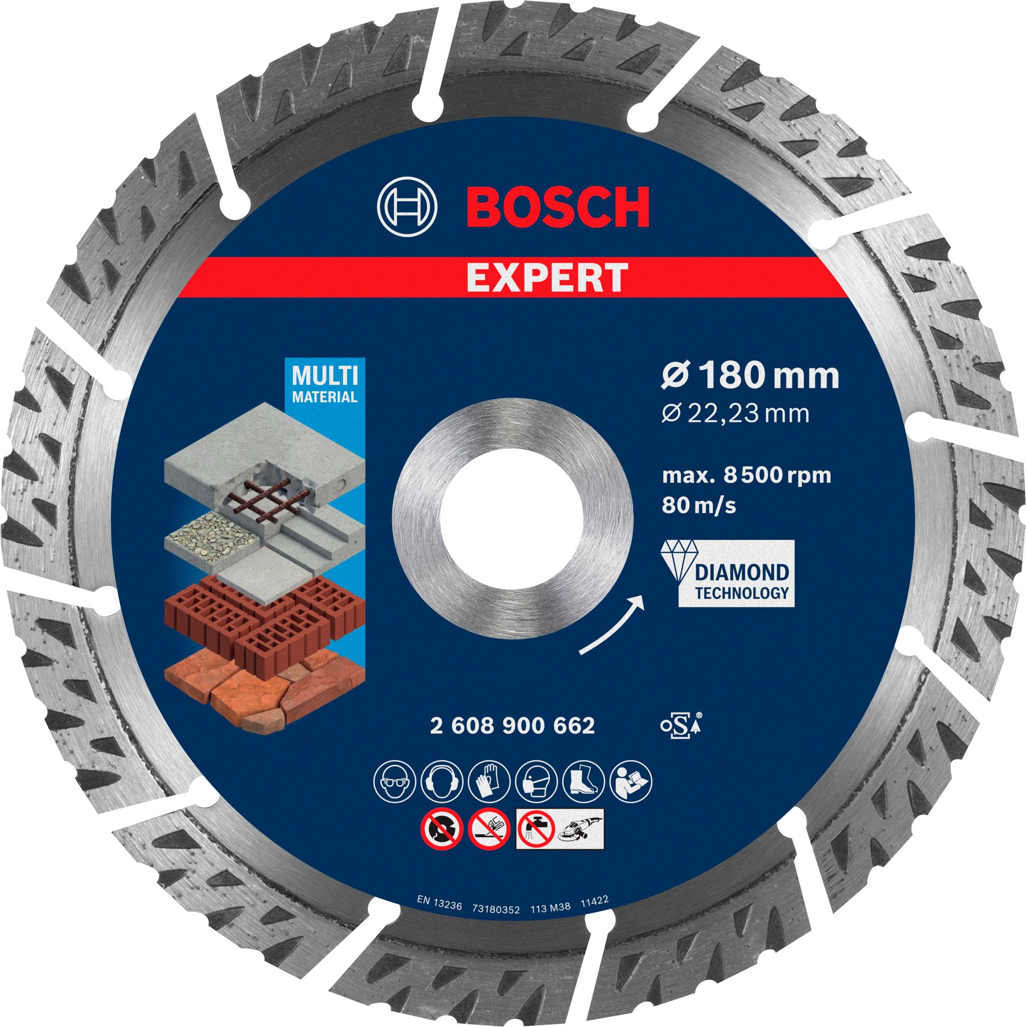 Bosch EXPERT MultiMaterial Diamanttrennscheiben, 180 x 22,23 x 2,4 x 12 mm