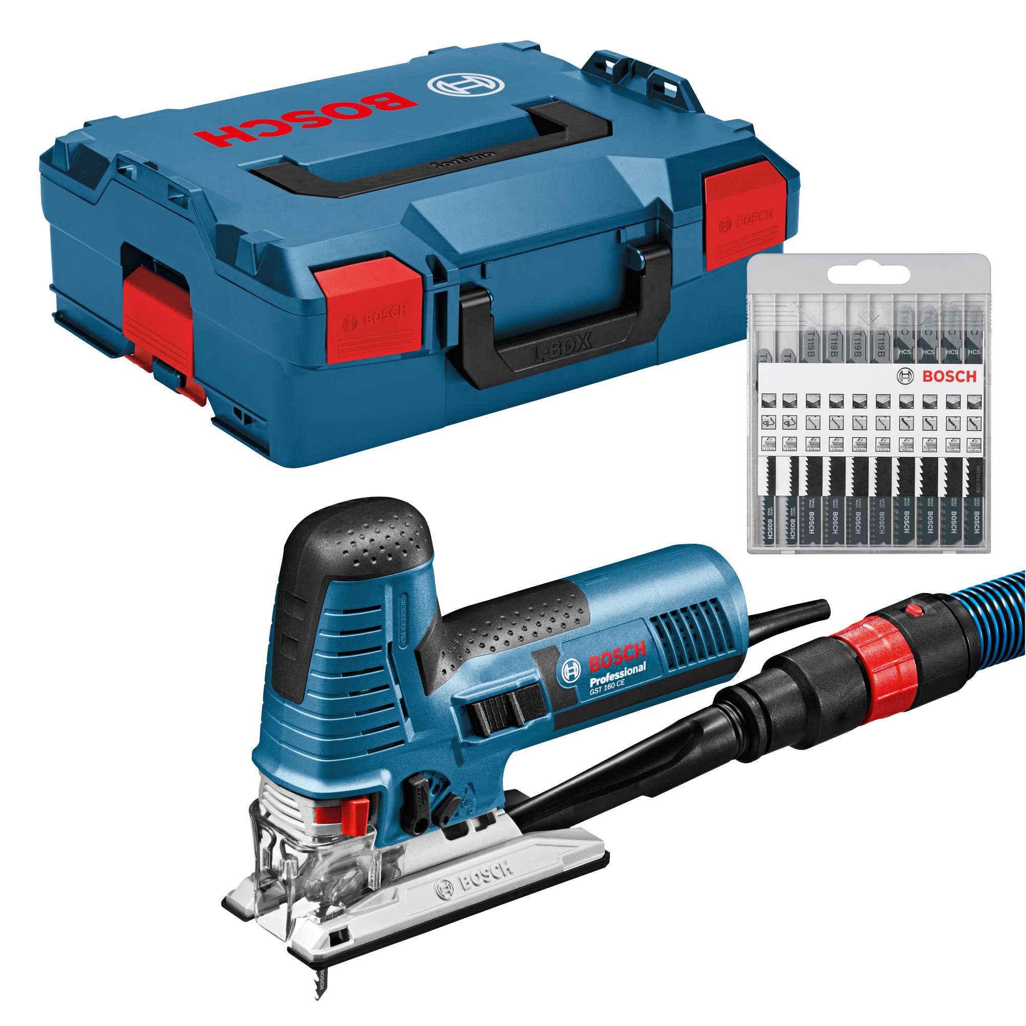Bosch Stichsäge GST 160 CE Professional im Set mit extra Sägeblätter in L-BOXX GR. 2