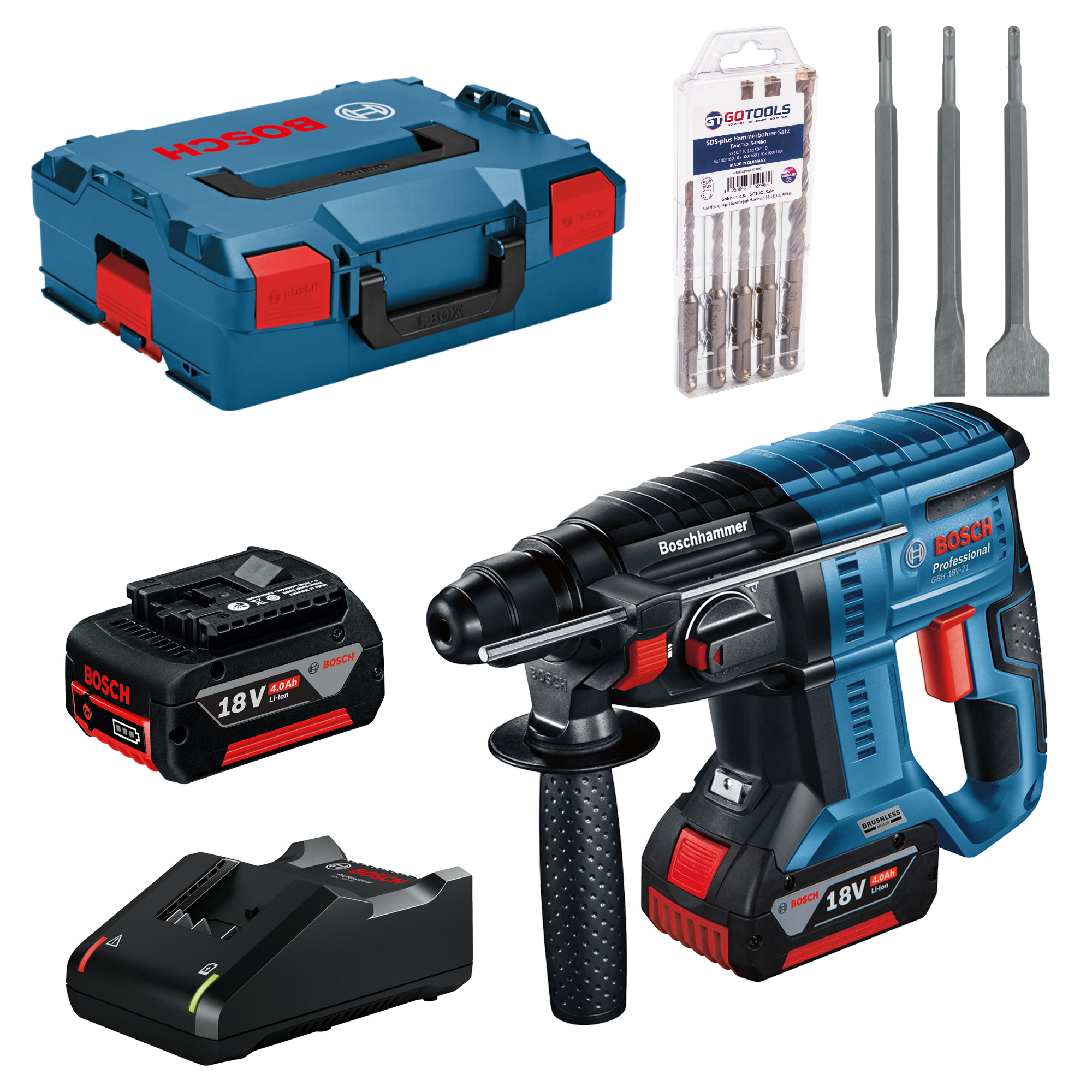 Bosch Akku-Bohrhammer-Set GBH 18V-21+ Hammerbohrer-Set 5tlg. + Meisselset 3tlg.