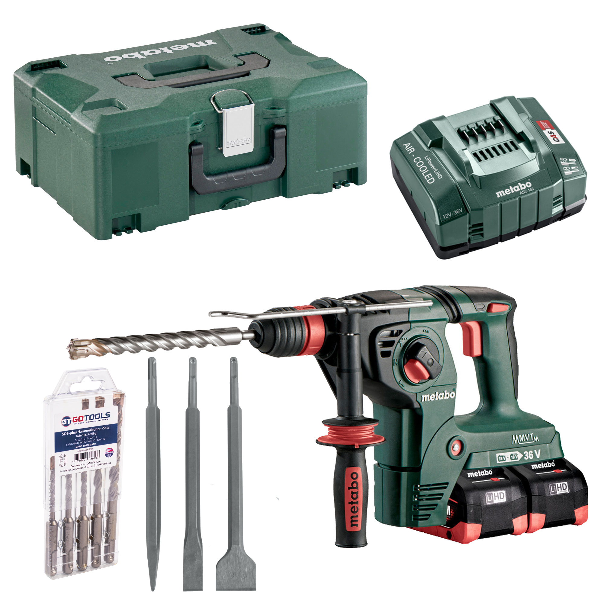 Metabo Akku-Bohrhammer KHA 36-18 LTX 32 + Hammerbohrer-Set 5tlg +Meisselset 3tlg