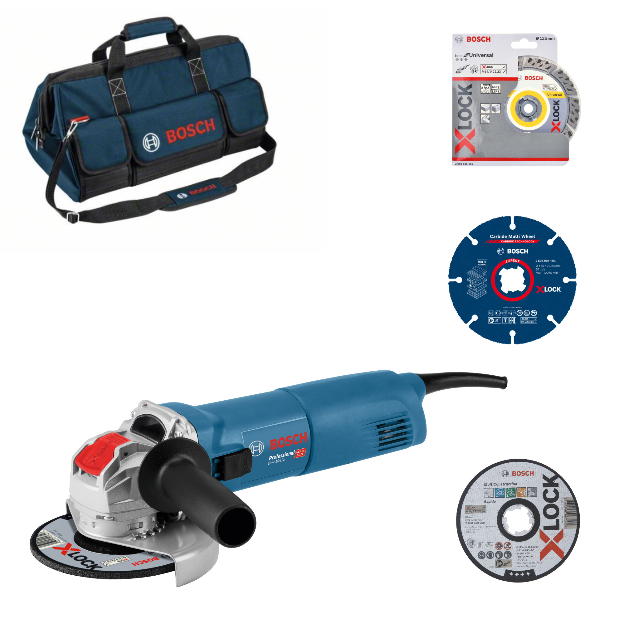 Bosch BAUKIT Winkelschleifer GWX 10-125 X-Lock inklusive Zubehör und Tasche