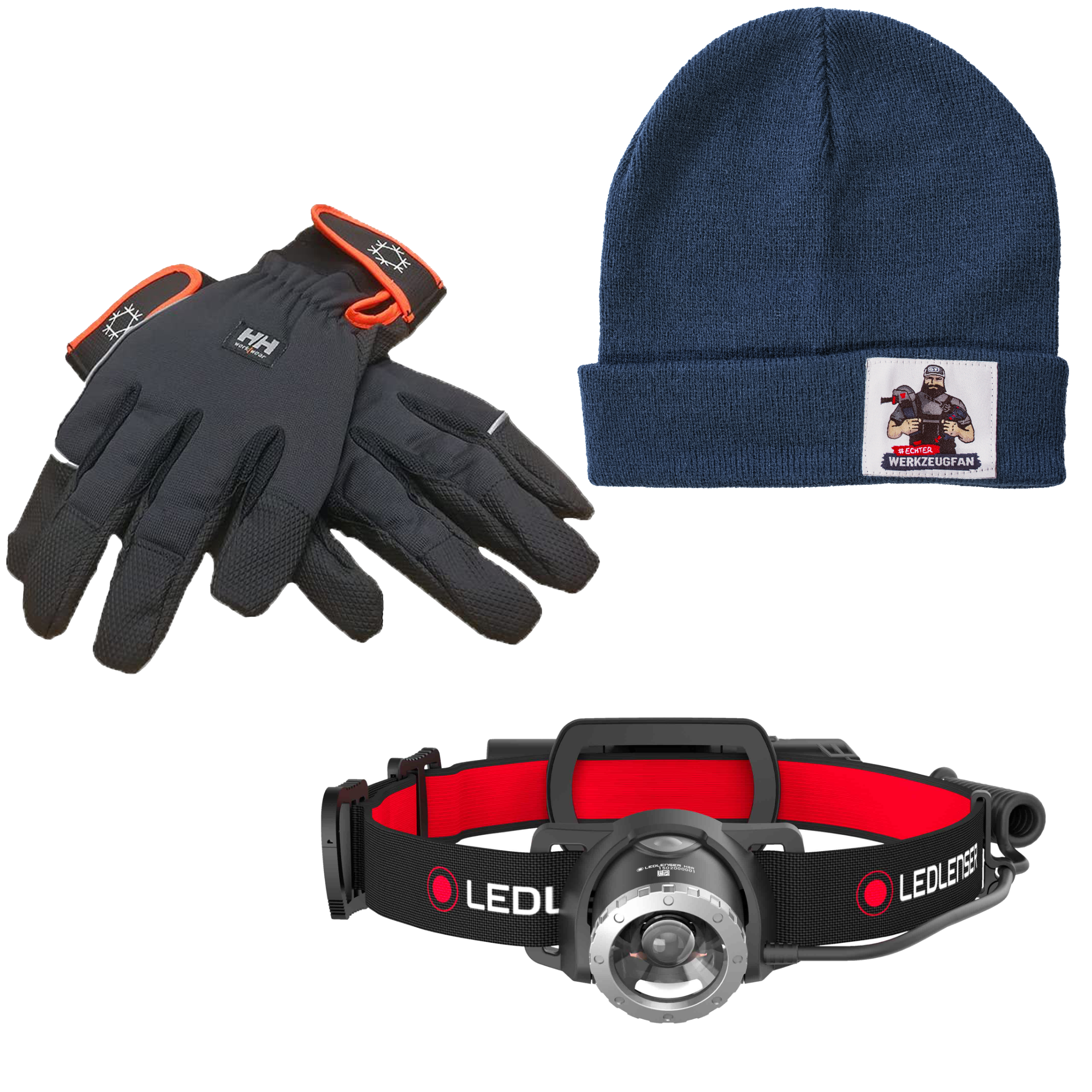 LEDLENSER Stirnlampe H8R 600 Lumen + HH Winterhandschuhe + GOTOOLS Strickmütze