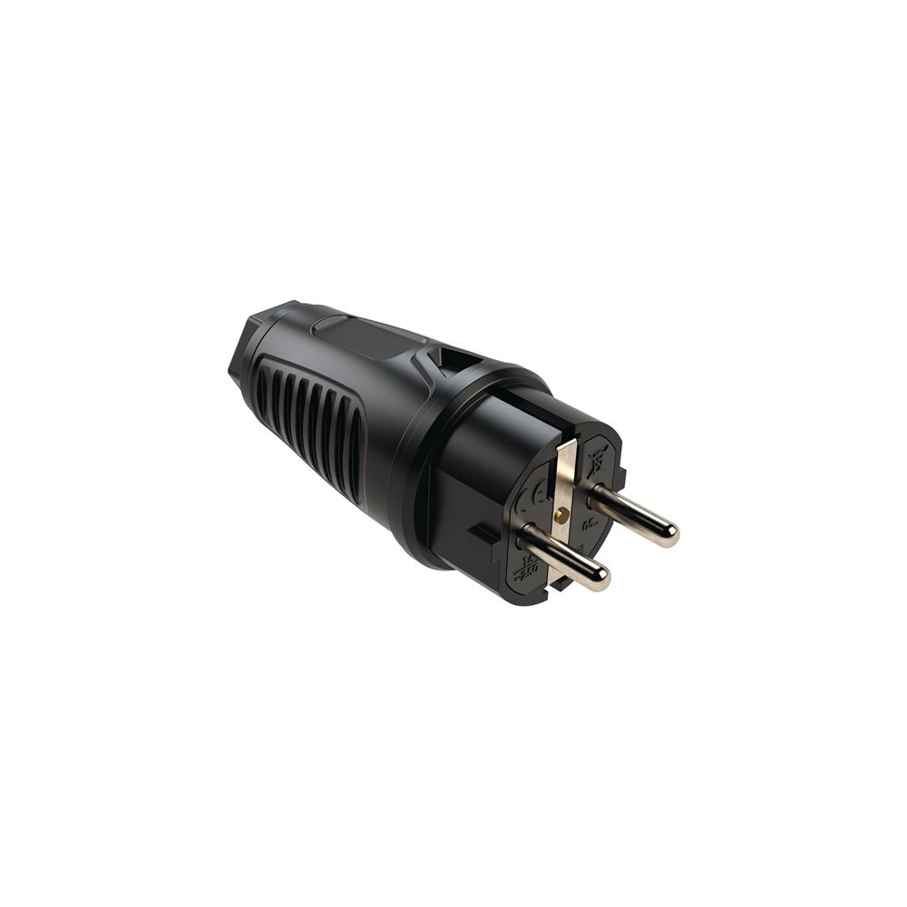 Schutzkontaktstecker 10-/16 ~ A 250 V schwarz IP44 Vollgummi