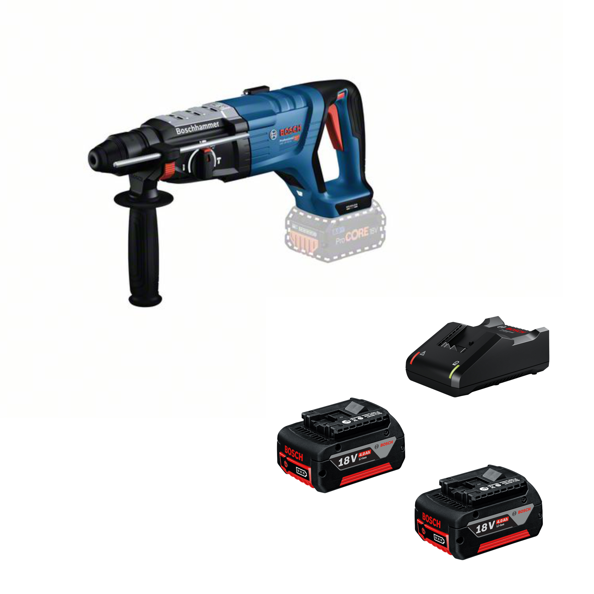 Bosch Akku Bohrhammer GBH 18V-28 DC 2x GBA 4,0 Ah Akkus, Ladegerät im Karton