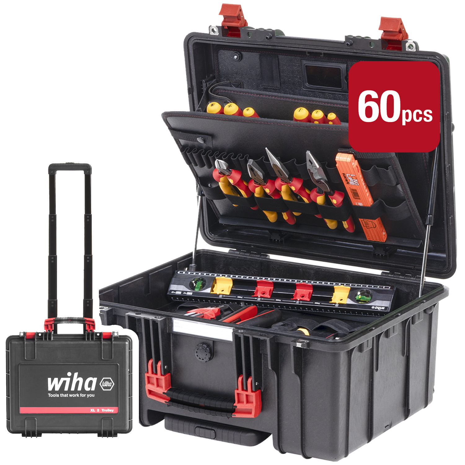 Wiha Werkzeugkoffer XL 2 Trolley mit Rollen und Teleskophandgriff electric 60-tlg. für Elektriker