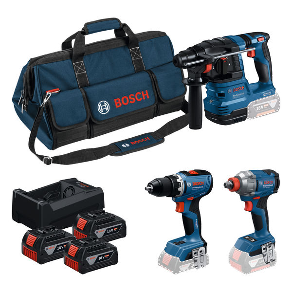 Bosch Combo Kit 18V-Set mit 3 Werkzeugen: GSR + GDX + GBH + 3x 5.0Ah + GAL 12V/18V-80