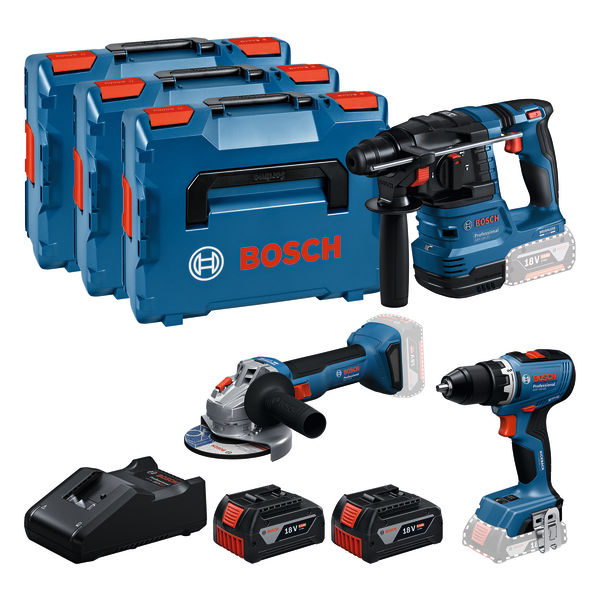 Bosch Combo Kit 18V-Set mit 3 Werkzeugen: GSR + GBH + GWS + 2x GBA 5.0 Ah + GAL 18V-40