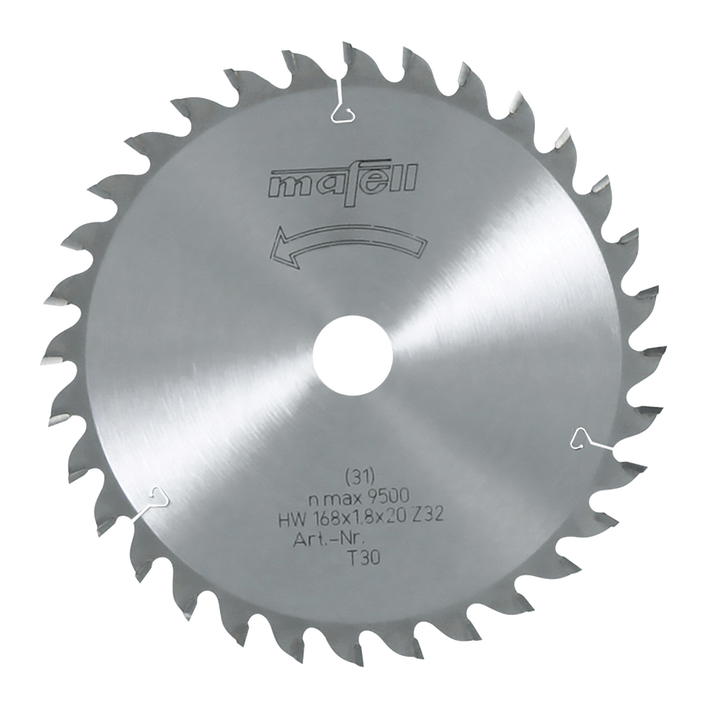 Mafell Sägeblatt-HM, 168 x 1,2/1,8 x 20 mm, Z 32, WZ, für Feinschnitte in Holz