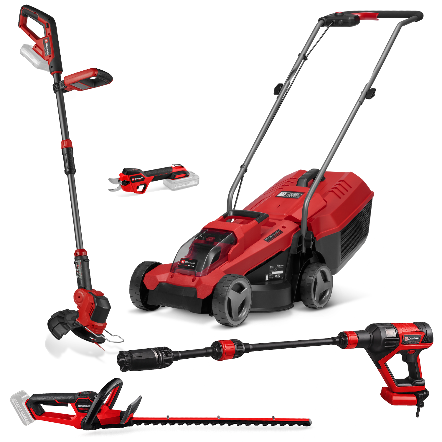 Einhell Maschinen-Set: GE-CM 18/32 Li + GE-CT 18/25-1 Li + HYPRESSO 18/24-1 + GP-CH 18/50 Li BL + GP-LS 18/28 Li BL