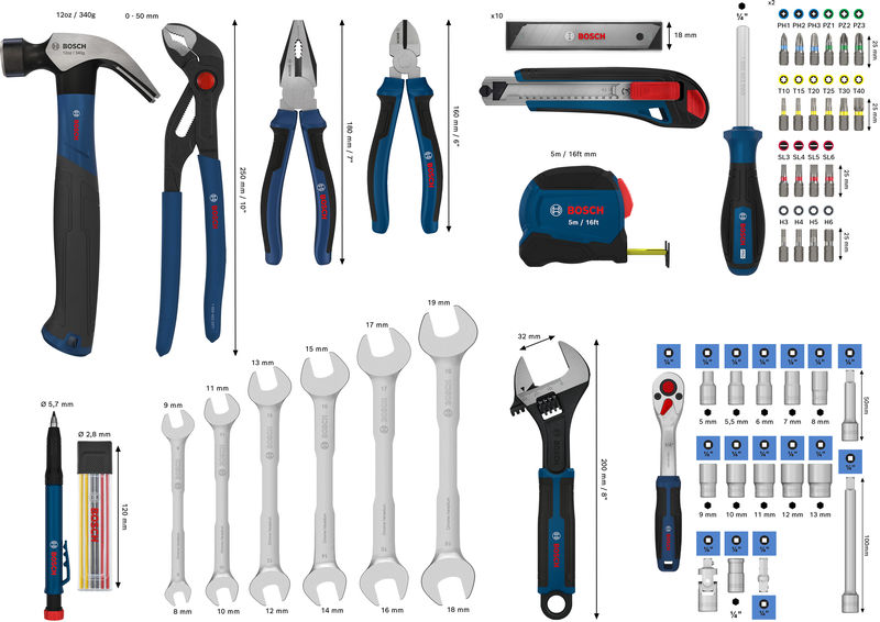 Bosch Gemischtes Handwerkzeug-Set, 89-tlg.