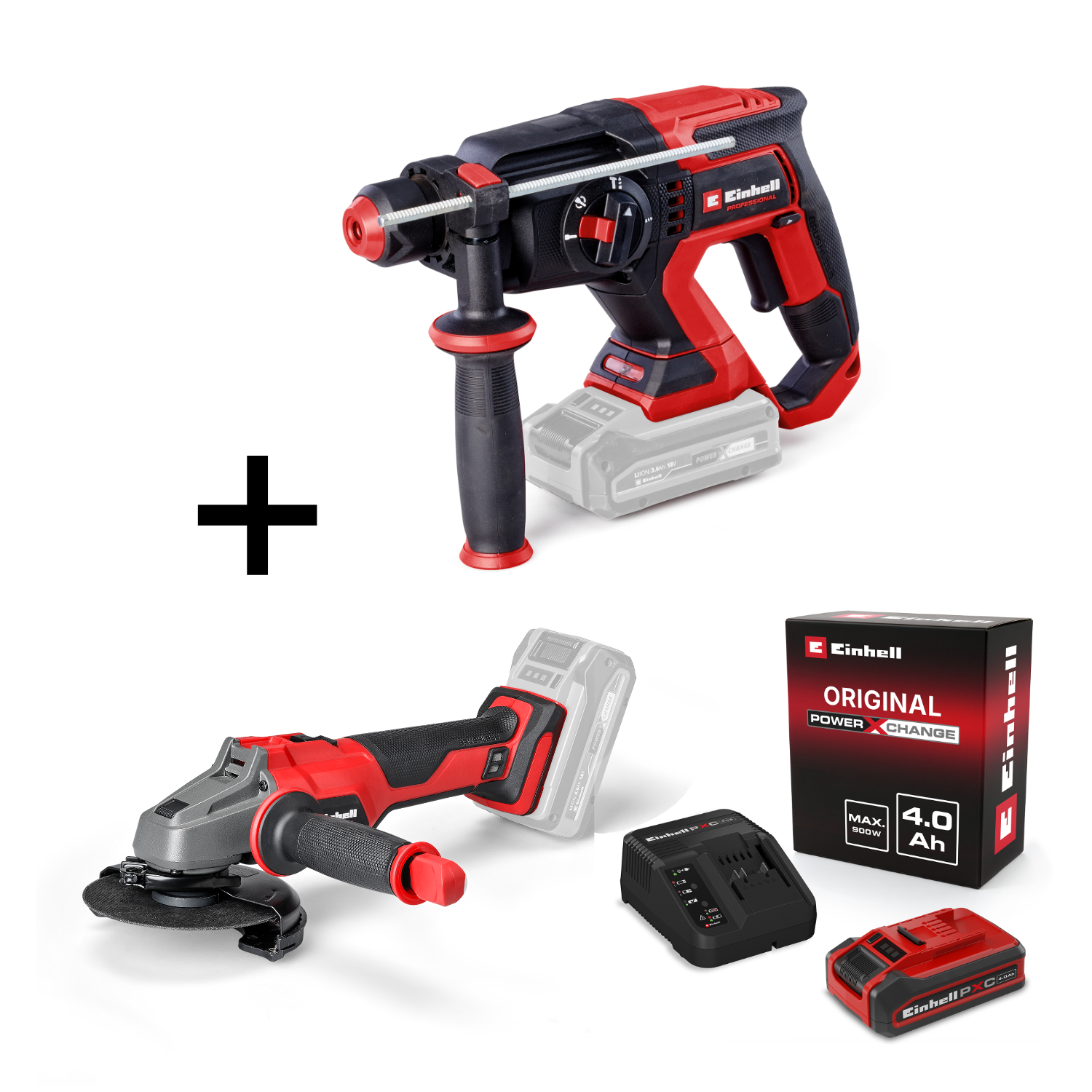 Einhell Professional Akku-Bohrhammer TP-HD 18/22 D Li BL + Akku-Winkelschleifer AXXIO 18/125 + 4Ah PLUS PXC Starter Kit