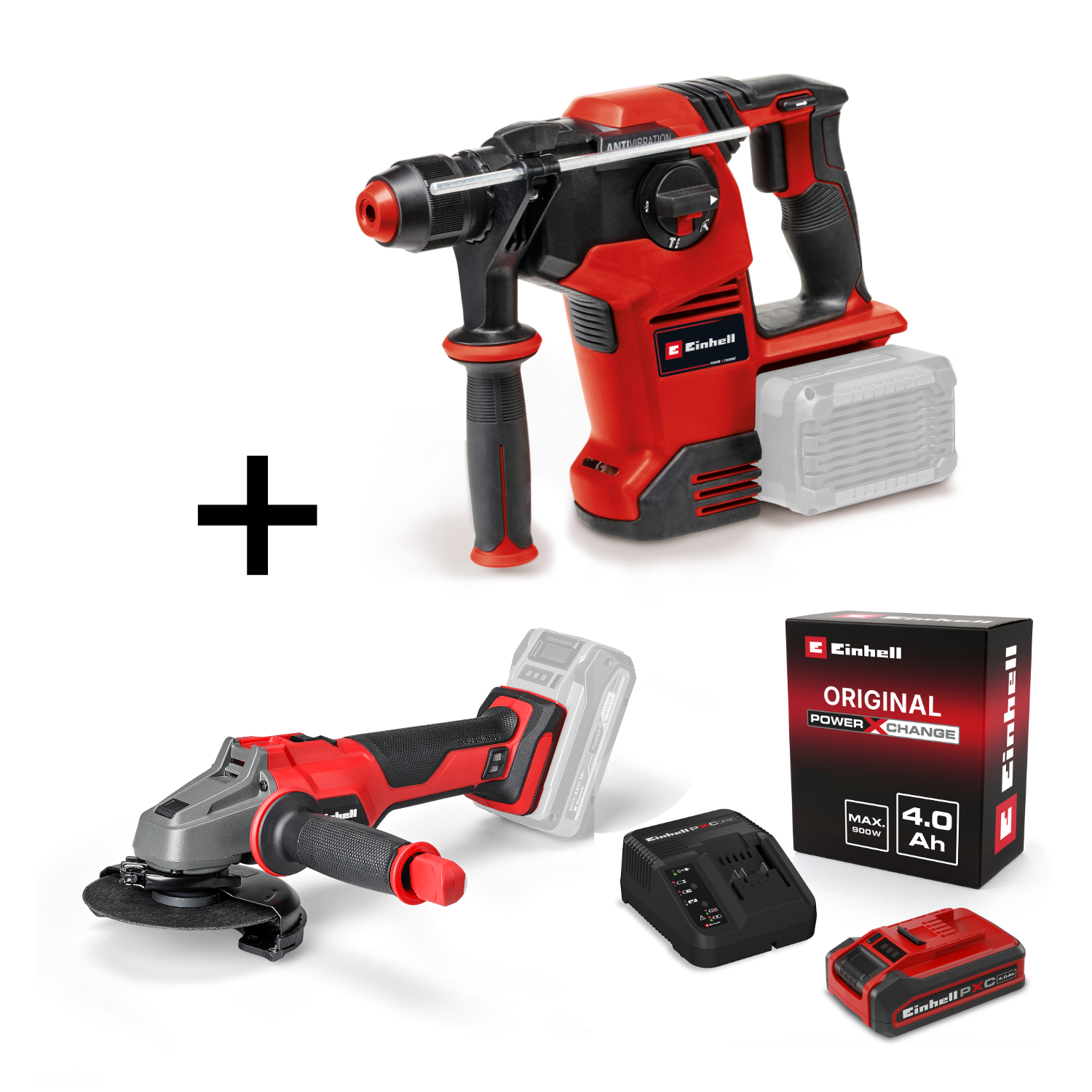 Einhell Professional Akku-Bohrhammer TP-HD 36/30 Li BL + Akku-Winkelschleifer AXXIO 18/125 + 4Ah PLUS PXC Starter Kit