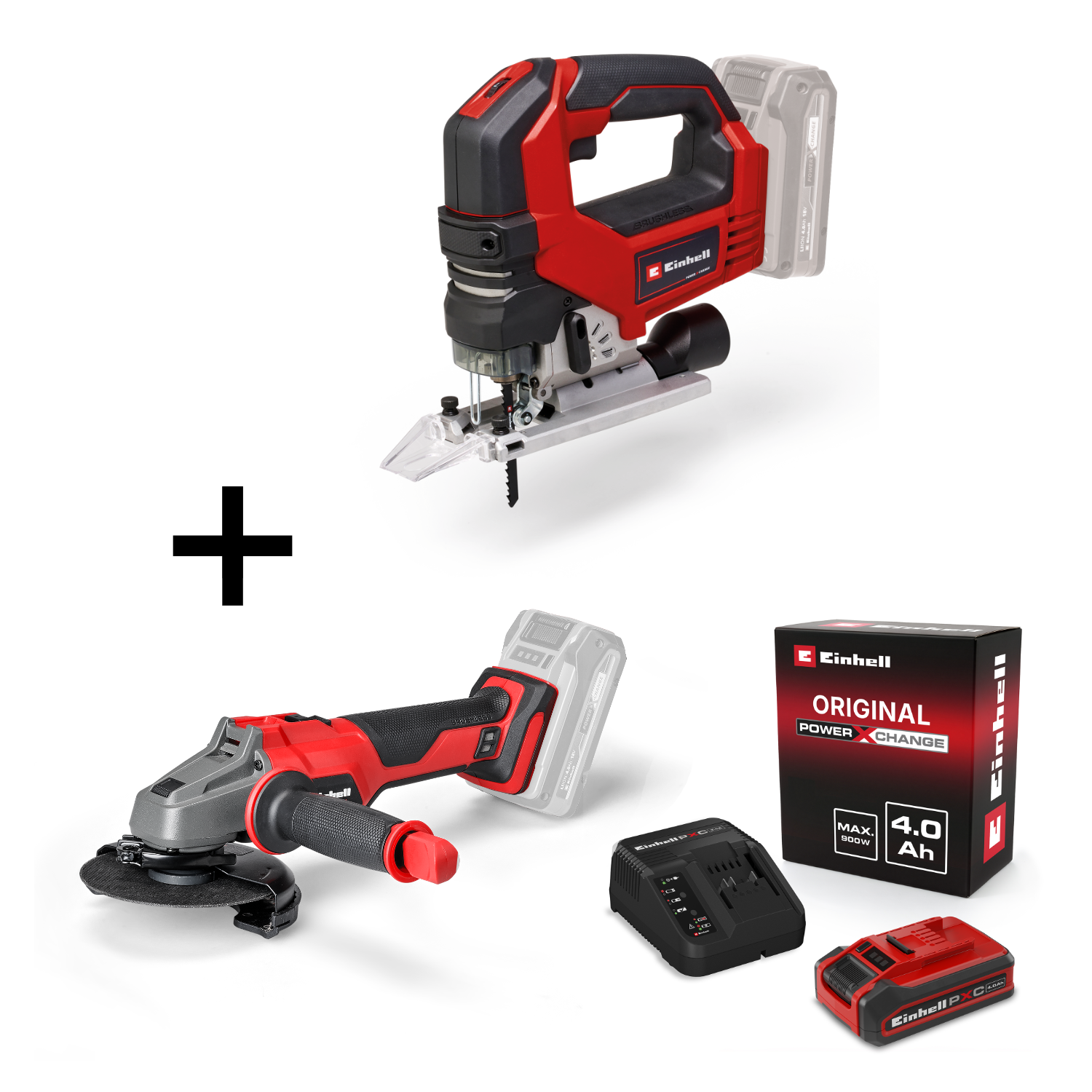 Einhell Professional Akku-Stichsäge TP-JS 18/135 Li BL + Akku-Winkelschleifer AXXIO 18/125 + 4Ah PLUS PXC Starter Kit