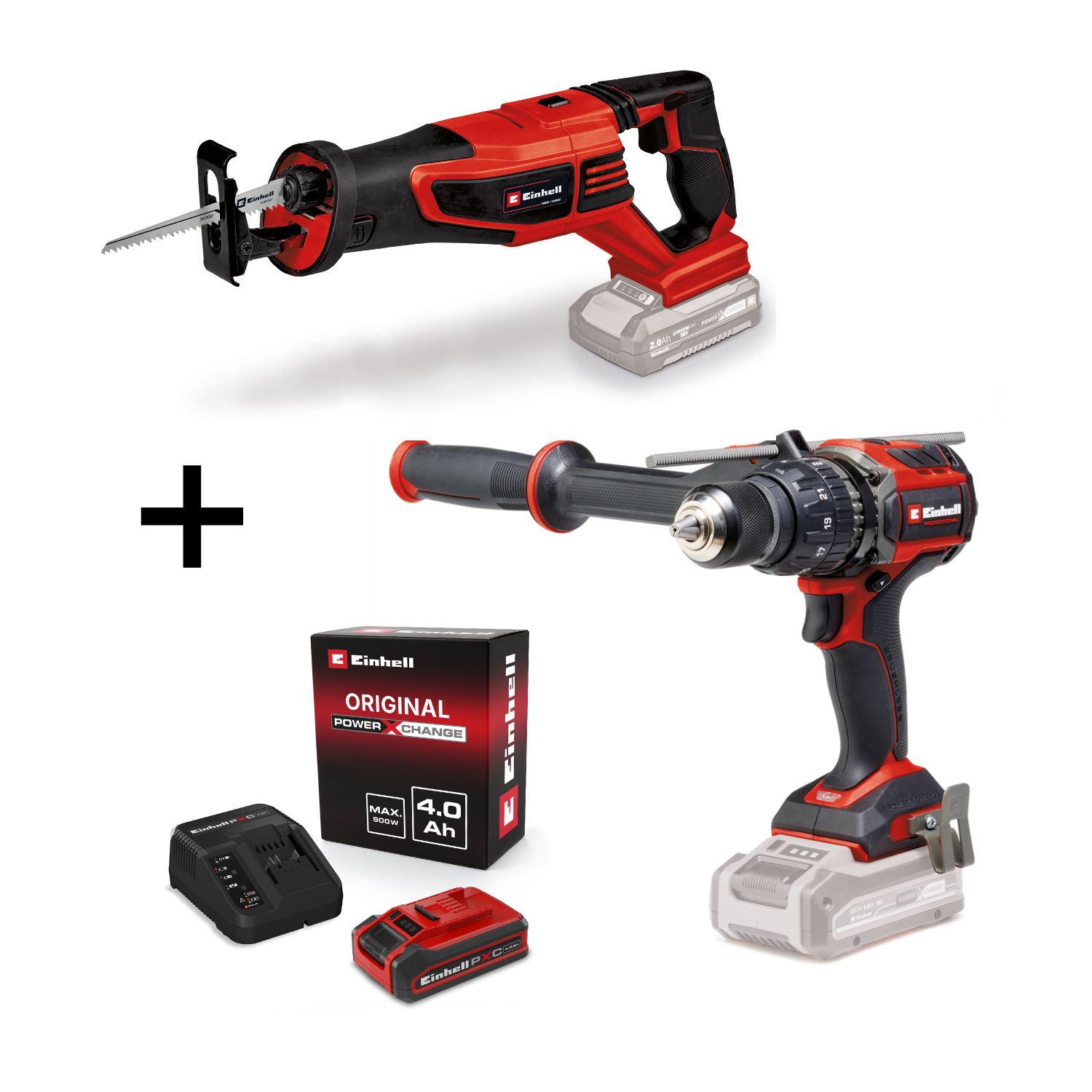 Einhell Professional Akku-Schlagbohrschrauber TP-CD 18/120 Li-i BL + Akku-Universalsäge TP-AP 18/28 Li BL + 4Ah PLUS PXC Starter Kit