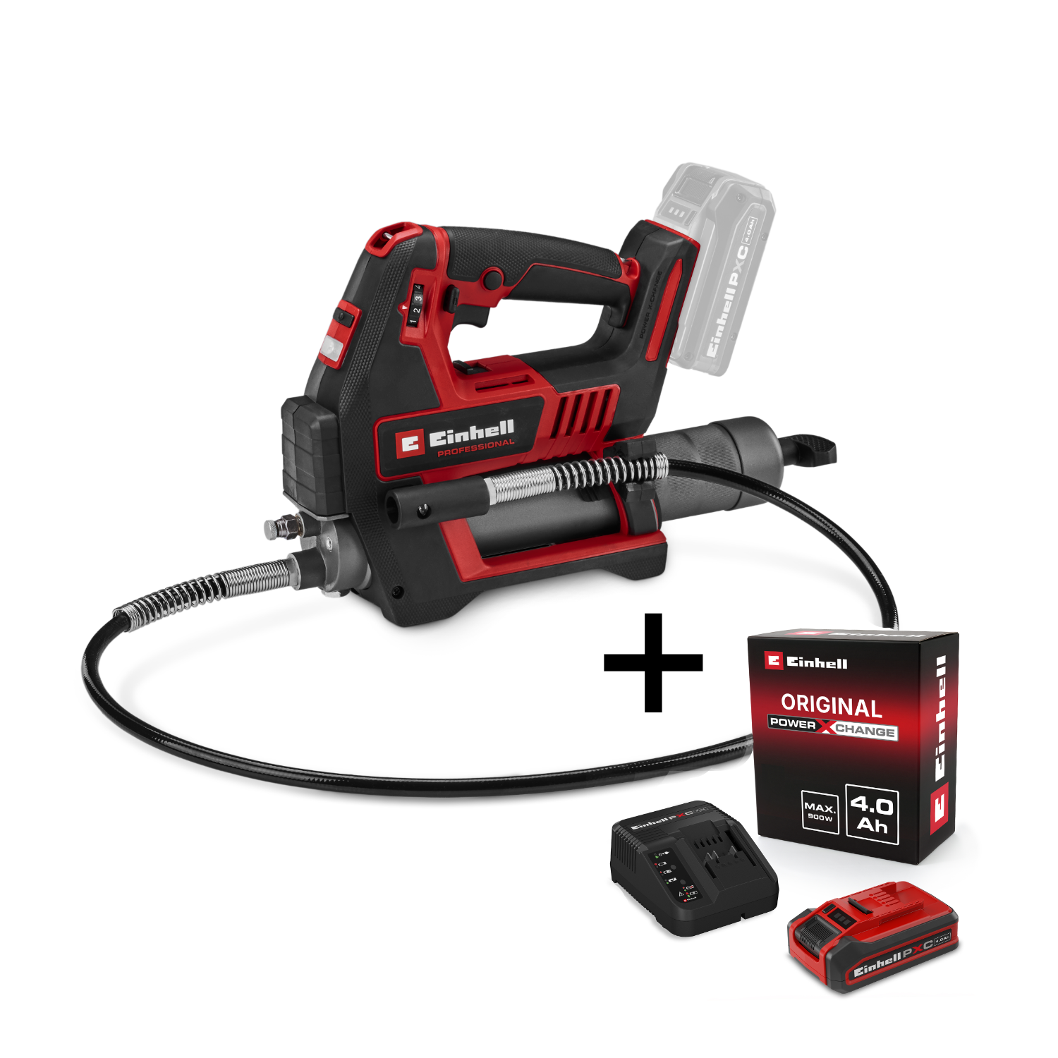 Einhell Professional Akku-Fettpresse TP-GR 18/690 Li + 4Ah PLUS PXC Starter Kit