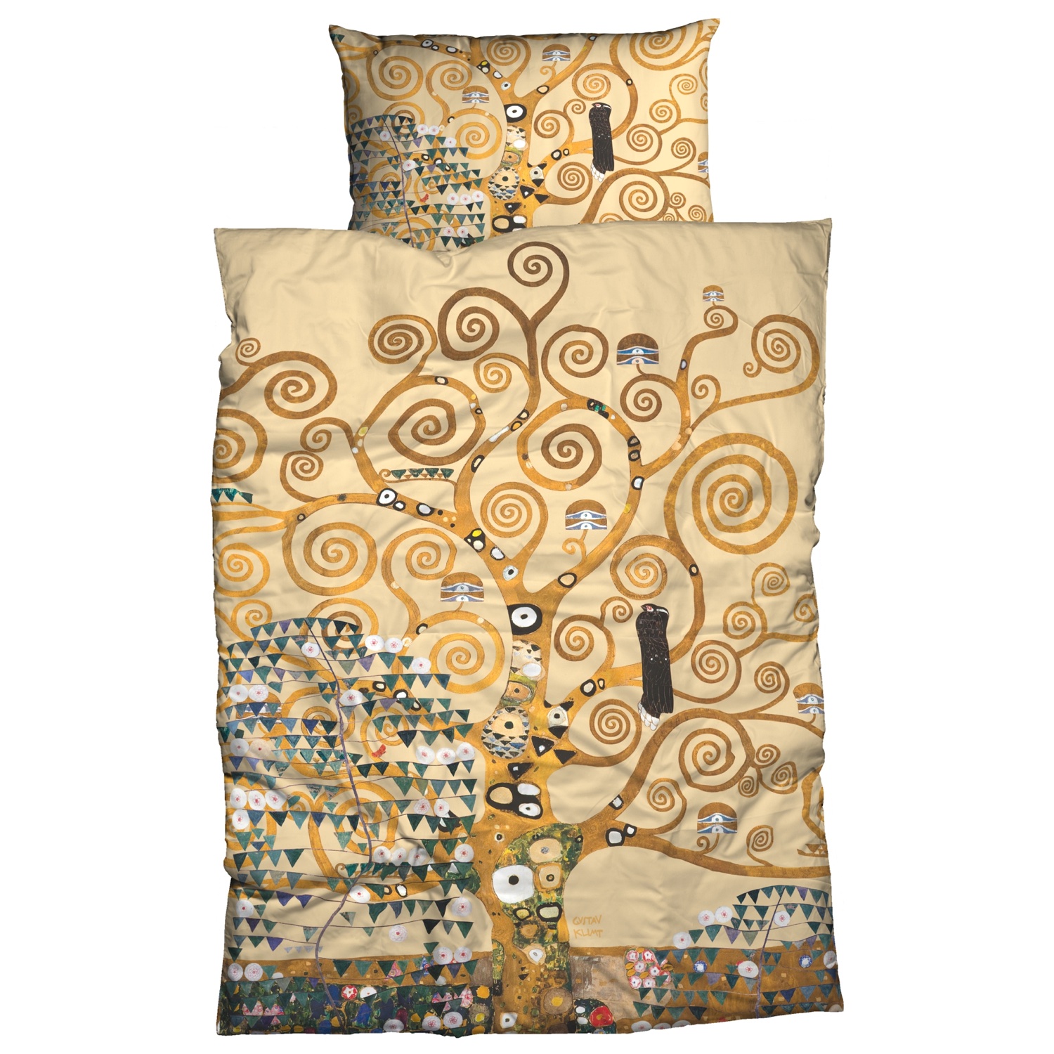 Gustav Klimt Bettwäsche Lebensbaum Beige Gold Satin