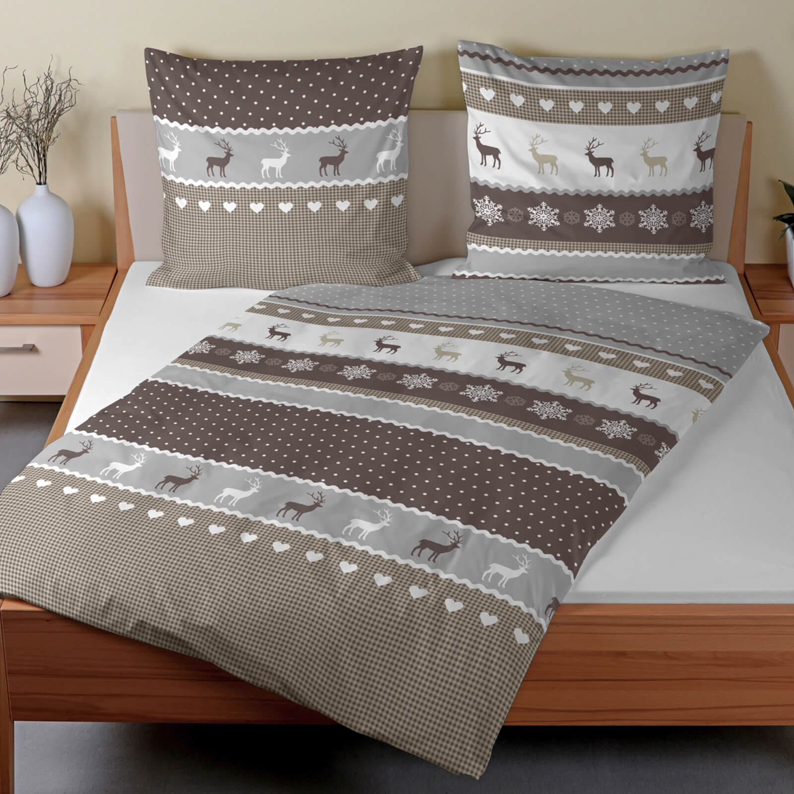 CASATEX Bettwäsche Garmisch Silber Beige Braun Biber