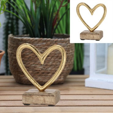 Aufsteller Deko Herz gold Hochzeit Aluminium Holz