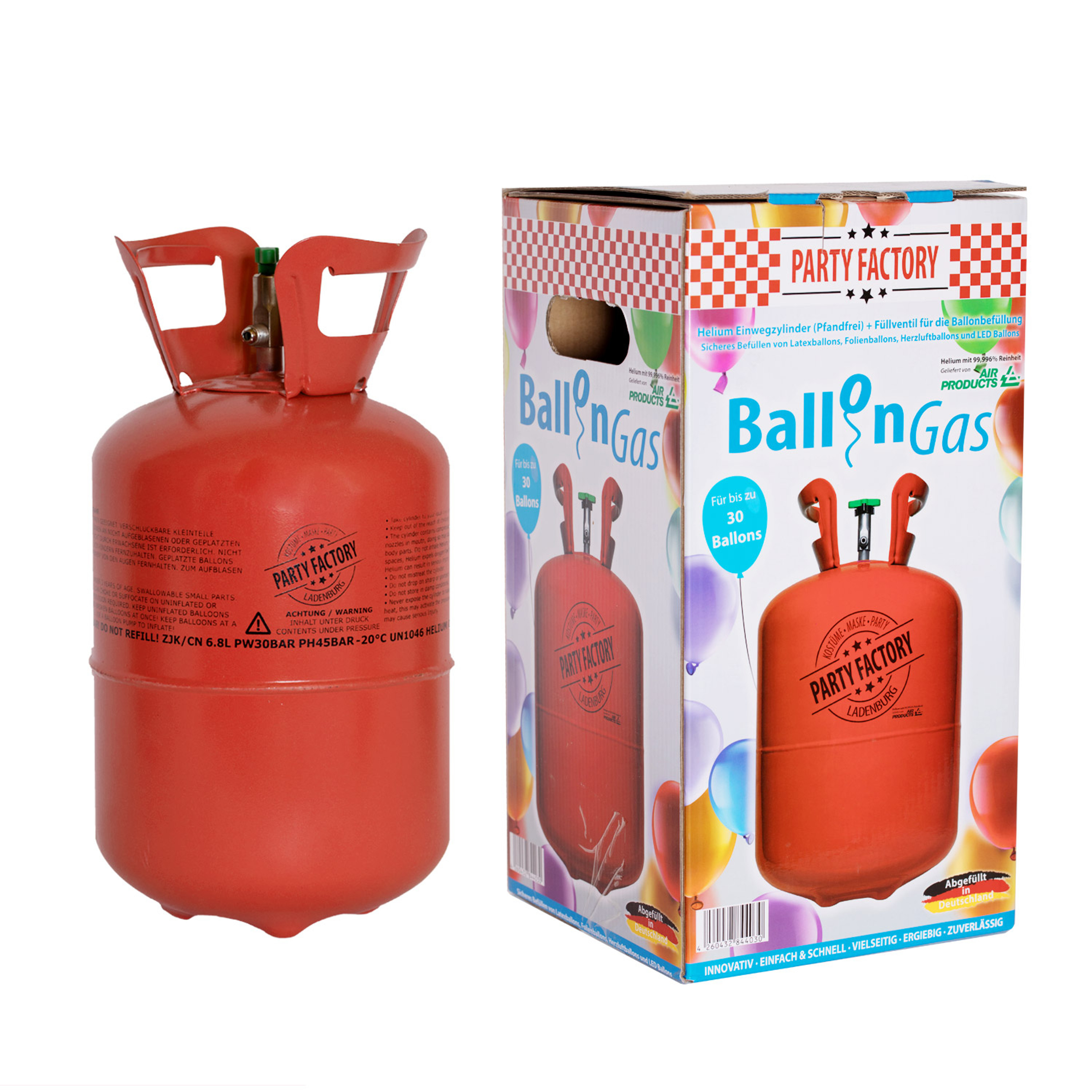 Helium Einwegflasche 30 Ballons - 0,20 ccm Ballongas | Festartikel Schlaudt GmbH Koblenz | Kostüme | Deko