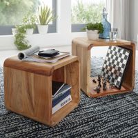 Massivholz Akazie Satztisch Beistelltisch 2er Set Cubes Würfelregal