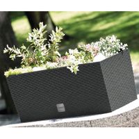 2in1 Design-Pflanzkasten in Rattanoptik, ca. 60 x 25 x 46 cm - Anthrazit