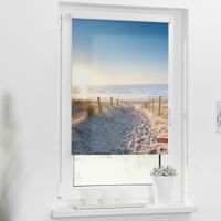 Rollo Klemmfix, ohne Bohren, blickdicht, Ostseestrand - Blau, 90 x 150 cm (B x L)