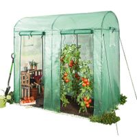 Tomatengewächshaus mit 2 Toren und 4 Fenstern, ca. 200 x 100 x 150/180 cm - Grün
