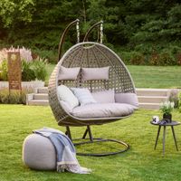 Polyrattan-Hängesessel für zwei Personen inkl. Kissen, ca. 120 x 120 x 195 cm – Grau