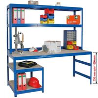 Werkbankregal mit Regalaufsatz und Unterbau, blau