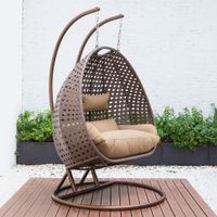 Polyrattan-Hängesessel TWIN mit Kissen und Federung, ca. 120 x 135 x 195 cm – Braun/Kupfer