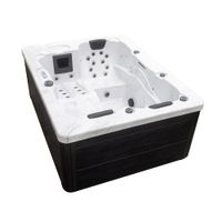 Outdoor Whirlpool WHITE MARBLE inkl. Treppe und Thermoabdeckung, 210 × 160 × 85 cm - Schwarz/Weiß