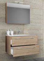 3-tlg. Waschplatz 80cm 2 Schubfächer | Mit Spiegelschrank Sonoma-Eiche