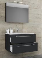 3-tlg. Waschplatz 80cm 2 Schubfächer | Mit Spiegelschrank Schwarz