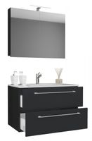 3-tlg. Waschplatz 60cm 2 Schubfächer | Mit Spiegelschrank Schwarz