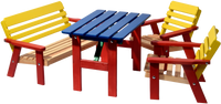 Mehrfarbige Kindersitzgarnitur mit Tisch