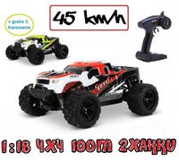 ferngesteuerter RC Monstertruck Rot 1:18, 2 Akkus, Allrad