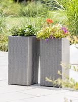 2er-Set Rattan Quader Pflanzkübel aus Kunststoff, ca. 31 x 31 x 65 cm - Grau