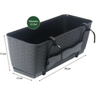 Pflanzkasten-Komplettset in Rattanoptik, ca. 49 x 17 x 17 cm - Anthrazit
