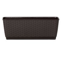 Pflanzkasten-Komplettset in Rattanoptik. ca. 49 x 17 x 17 cm - Dunkelbraun
