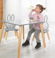 Kinder Sitzgruppe miffy®, 2 Kinderstühlen & 1 Tisch, Holz, dunkelgrau, weiß, lackiert